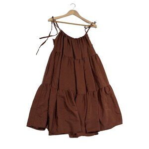 Eva Mendes NewYork Company Tiered Mini Dress Small Brown Rust Tie Shoulder 34x32